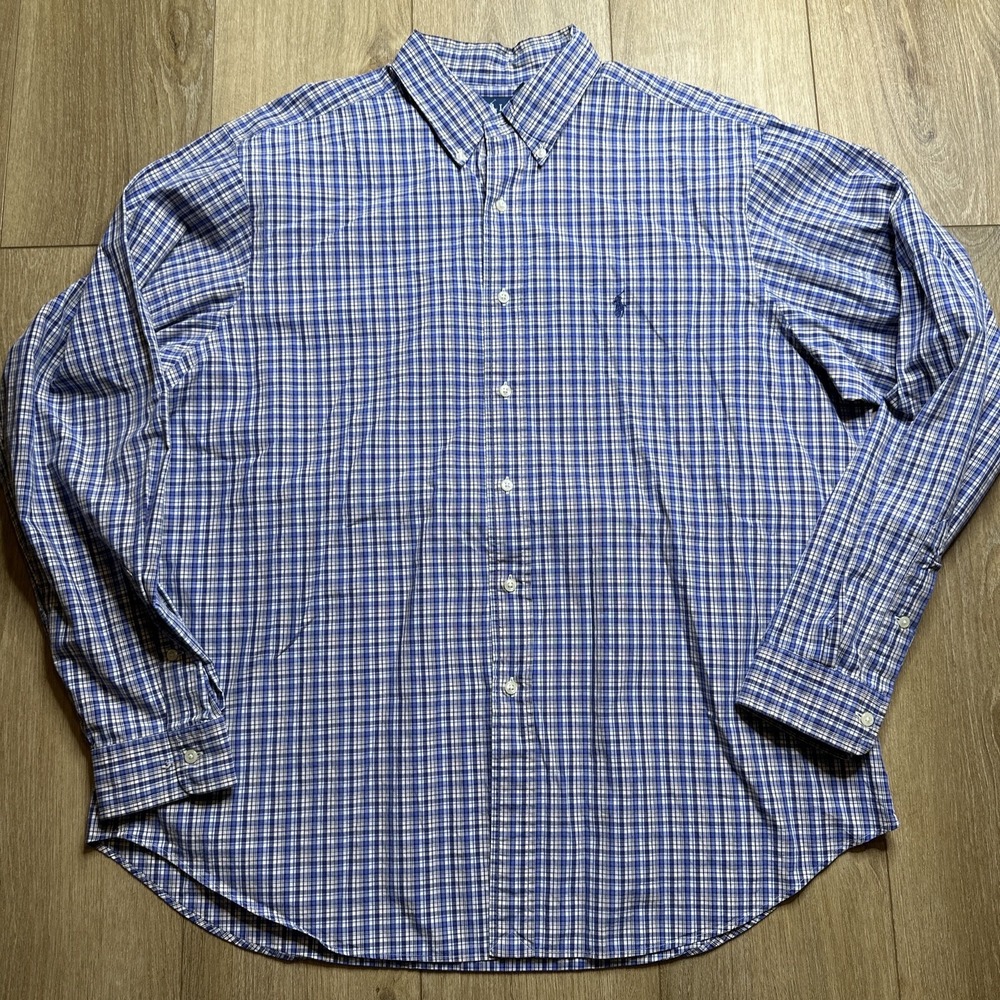 Ralph Lauren Long Sleeve Button Shirt Men's‎ XL 17 1/2 Classic Fit Blue Plaid